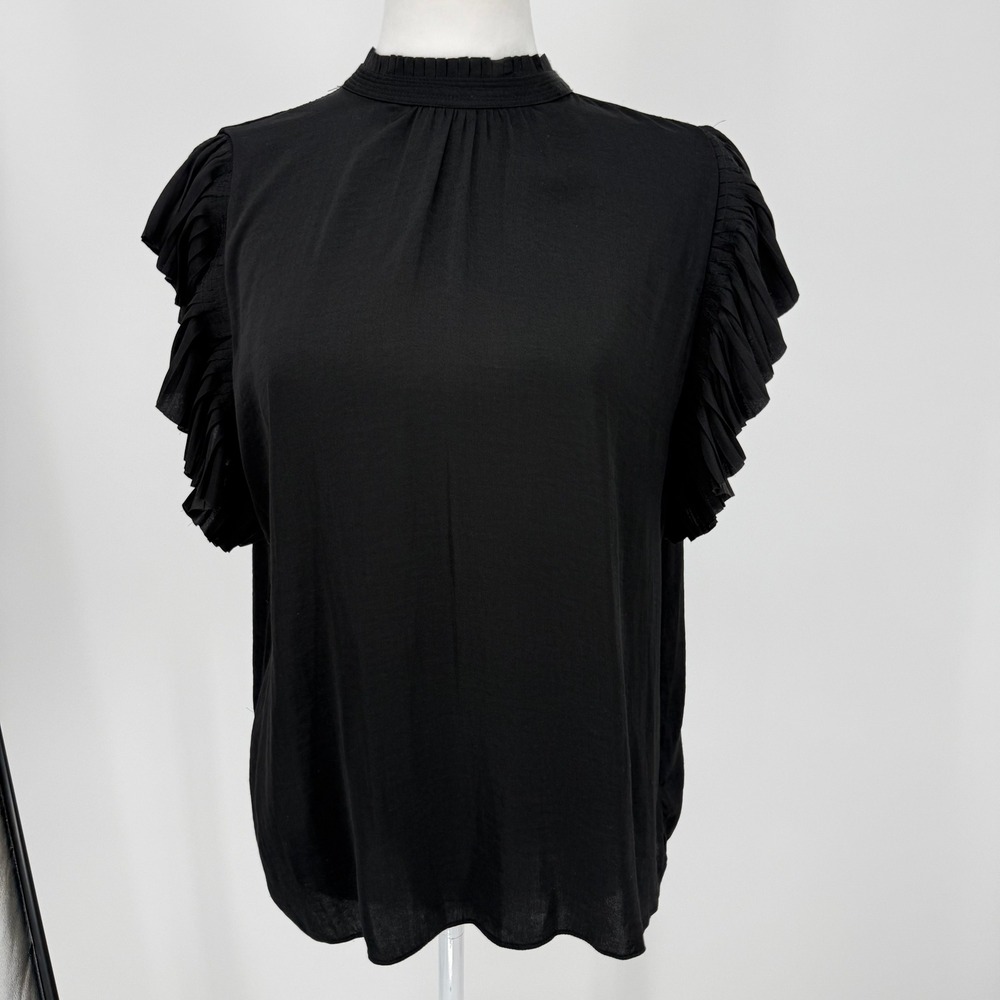 Maison‎ d'Amelie Paris Black Ruffle Sleeve Mock Neck Blouse Medium